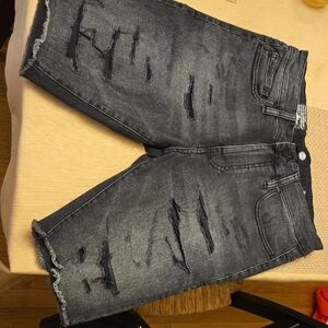 Men's Distressed Gray Denim Shorts